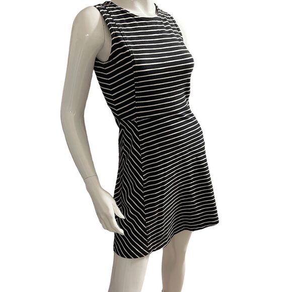 J.Crew Black Mini Dress with white stripes Stretchy Sleeveless  size 0 - Picture 7 of 10